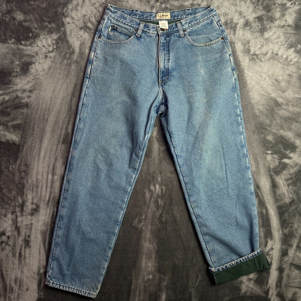 L.L. Bean Mens Relaxed Fit Fleece Lined Green Mens Size 34x32 Blue Denim Jeans